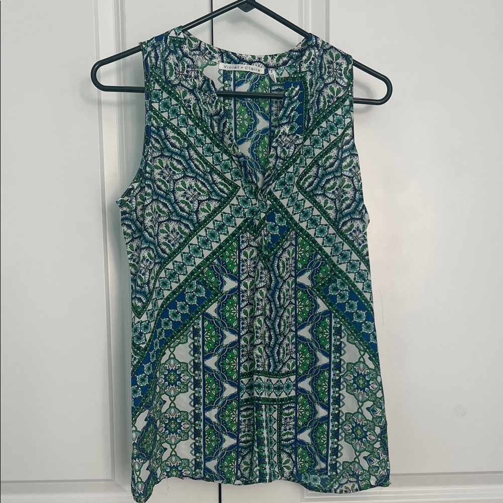 Violet & Claire Geometric Green and Blue Blouse